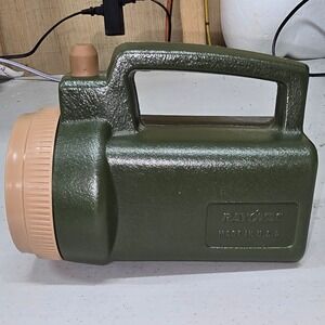 Vintage Rayovac Flashlight Lantern Olive Green Made in USA Portable Work Light